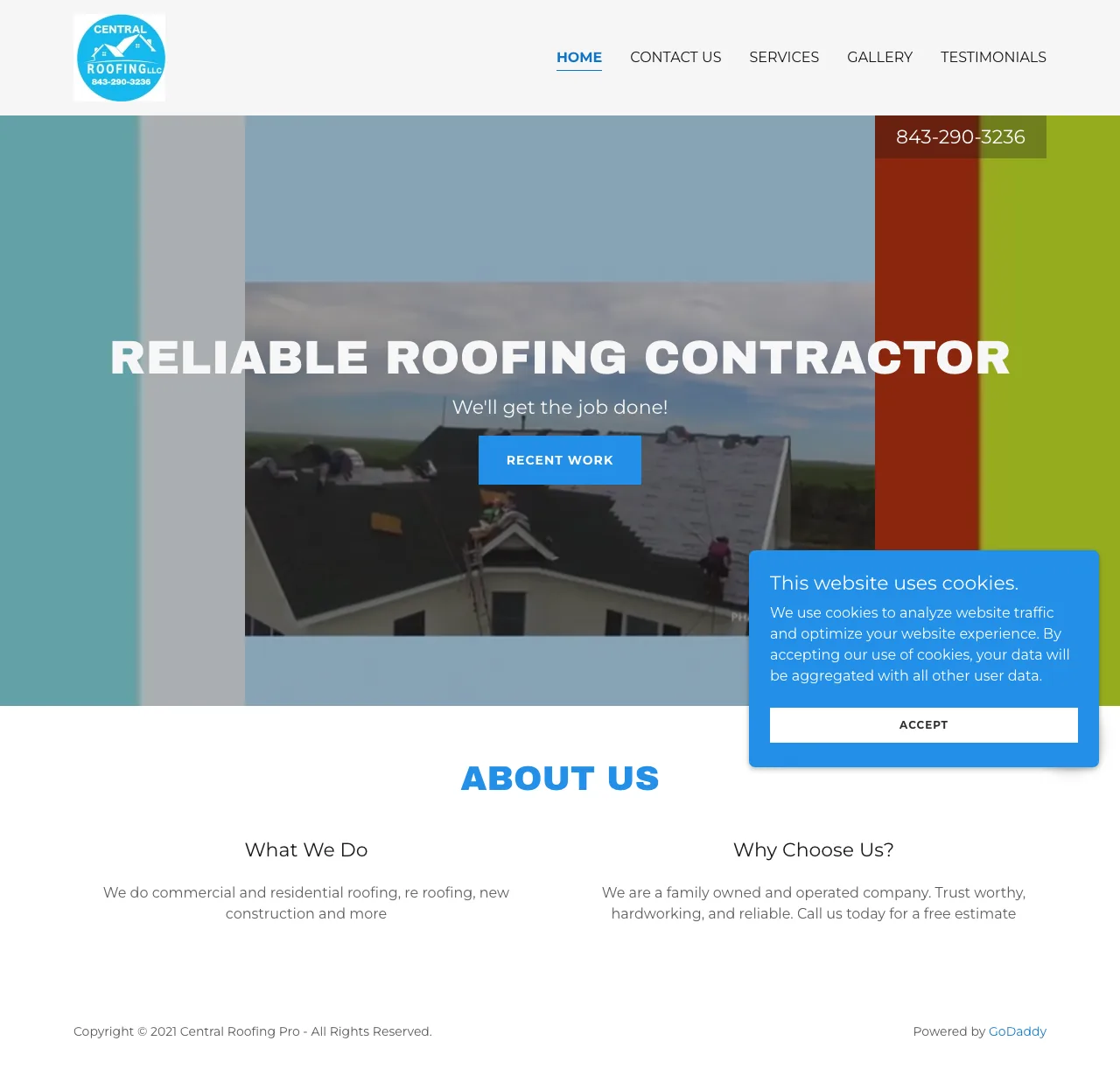 Screenshot of the original Central Roofing Pro website